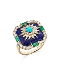 Bloomingdale's Fine Collection Turquoise, Lapis, Emerald, and Diamond Star Statement Ring