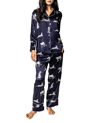 Petite Plume Mulberry Silk Panther de Nuit Pajama Set