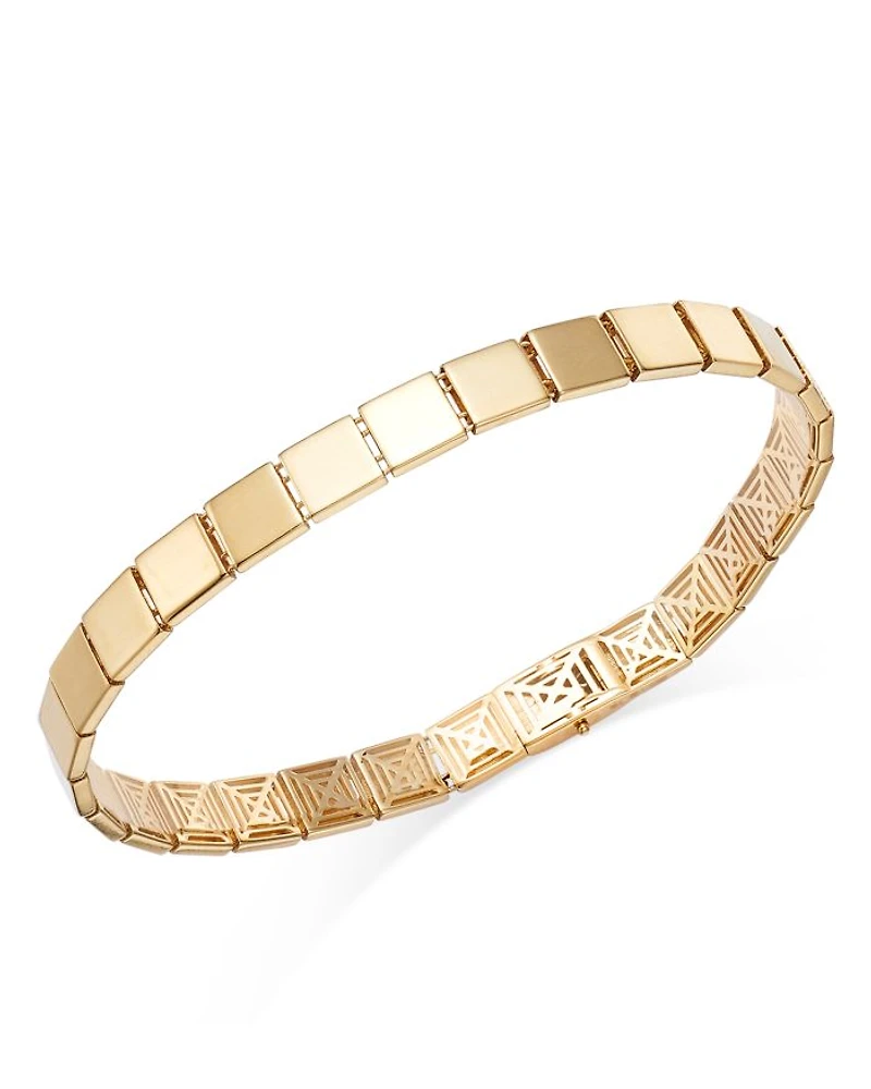 14K Yellow Gold Etched Square Link Bracelet