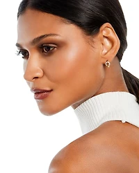 Diamond Circle Huggie Hoop Earrings in 14K White and Yellow Gold, 0.15 tcw