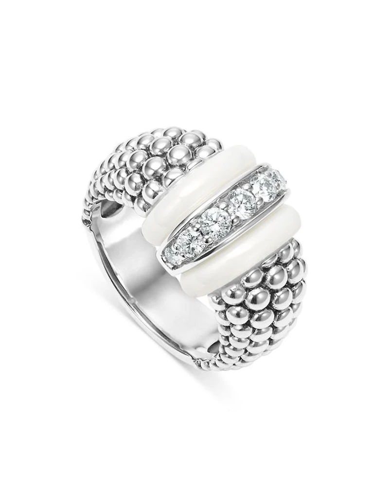 Ceramic & Sterling Silver White Caviar Diamond Ring