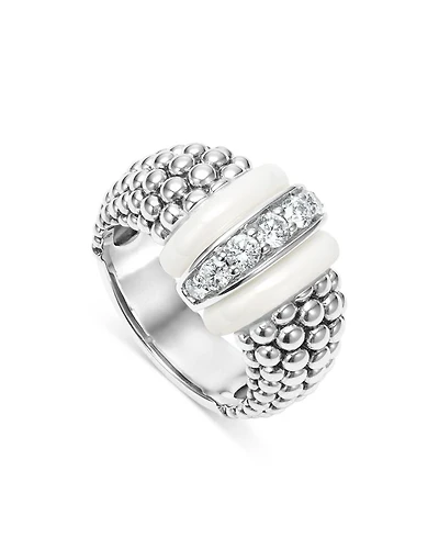 Ceramic & Sterling Silver White Caviar Diamond Ring