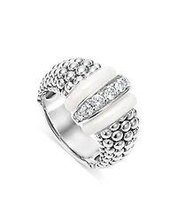 Ceramic & Sterling Silver White Caviar Diamond Ring