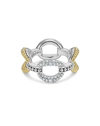 18K Yellow Gold & Sterling Silver Caviar Lux Diamond Oval Link Eternity Band Ring