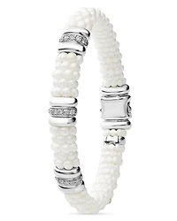 Sterling Silver & Ceramic White Caviar Diamond Three Station Bracelet