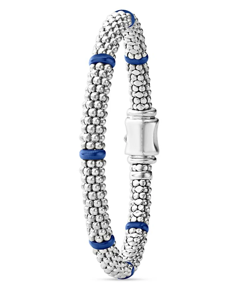 Ultramarine Ceramic & Sterling Silver Blue Caviar Station Bracelet
