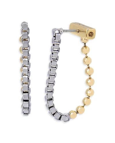Ball & Box Chain Front to Back Earrings in Two Tone