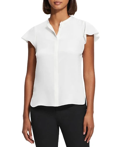 Silk Ruffle Sleeve Top