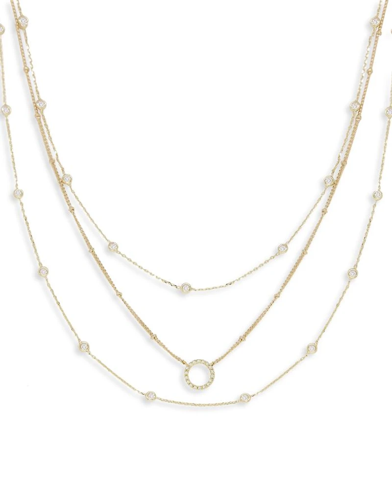 Monroe Crystal Cubic Zirconia Layered Collar Necklace in 18K Gold Plated, 14"-19"