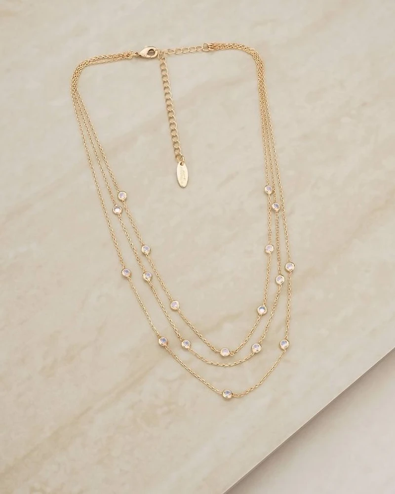 Perfect Crystal Dotted Cubic Zirconia Layered Collar Necklace in 18K Gold Plated, 13"-16"
