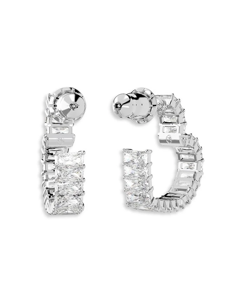 Matrix Baguette Crystal Small Heart Hoop Earrings in Rhodium Plated