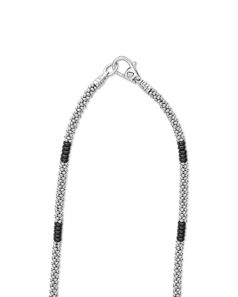 Caviar Silver Station Ceramic Beaded Necklace