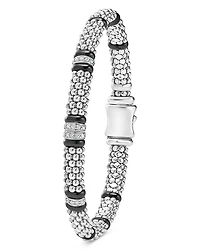 Four Station Diamond Black Caviar Bracelet Sterling Silver