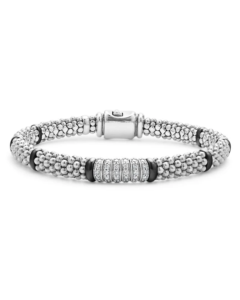 LAGOS Sterling Silver Black Caviar Diamond & Ceramic Bead Bracelet