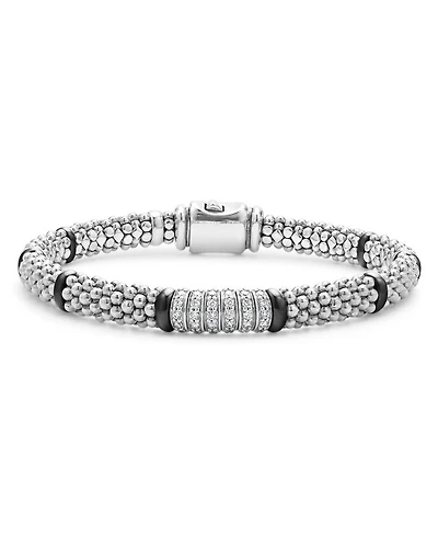 LAGOS Sterling Silver Black Caviar Diamond & Ceramic Bead Bracelet