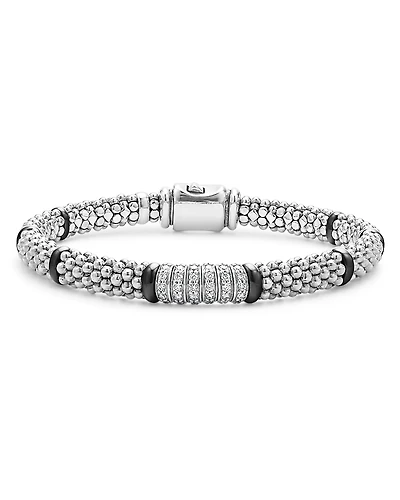 Lagos Sterling Silver Black Caviar Diamond & Ceramic Bead Bracelet