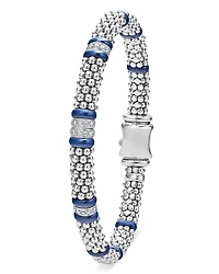 Four Station Diamond Blue Caviar Bracelet Sterling Silver