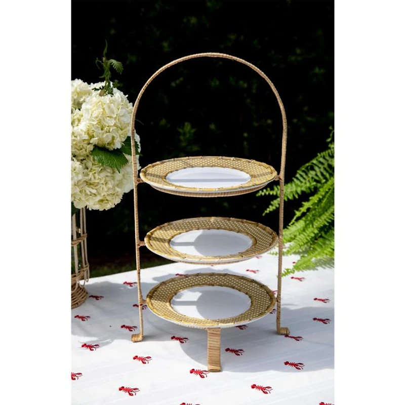 Provence Rattan Whitewash Three Tiered Plate Server