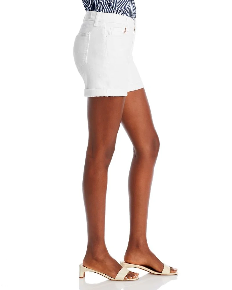 High Rise Roll Cuff Denim Shorts Broken Twill