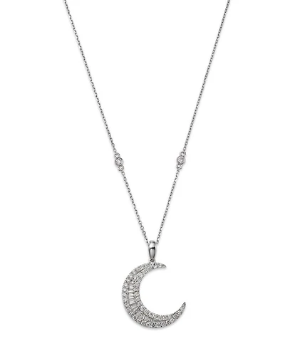 Diamond Baguette & Round Crescent Pendant Necklace in 14K White Gold, 0.62 tcw