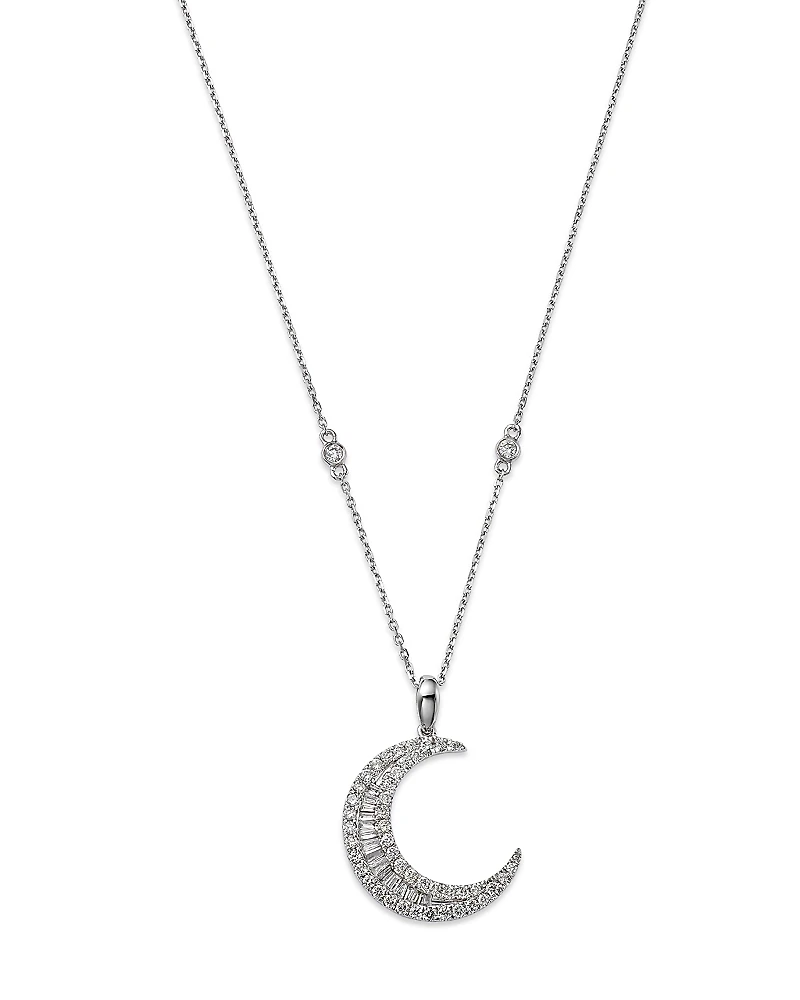Bloomingdale's Fine Collection Diamond Baguette & Round Crescent Pendant Necklace