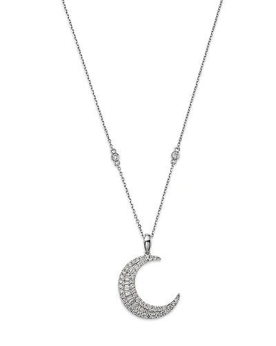 Bloomingdale's Fine Collection Diamond Baguette & Round Crescent Pendant Necklace