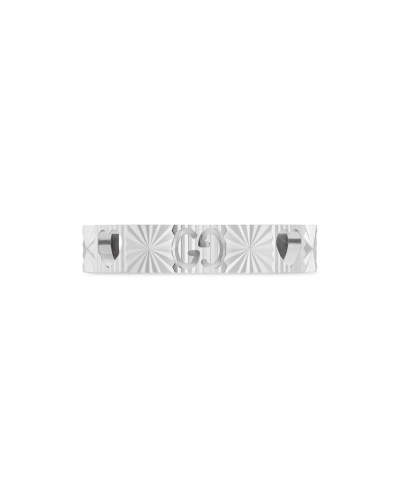 18K White Gold Icon Heart & Double G Band Ring