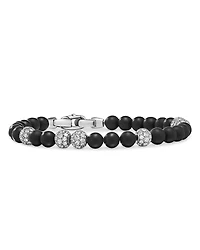 David Yurman Sterling Silver Spiritual Onyx & Pave Diamond Beaded Bracelet