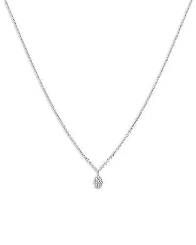 14K White Gold Mini Diamond (0.04 tcw) Hamsa Hand Pendant Necklace, 18"
