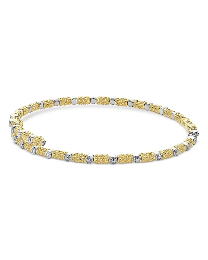 18K White & Yellow Gold Signature Caviar Diamond Superfine Cuff Coil Bracelet