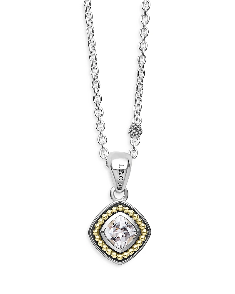 Lagos Sterling Silver & 18K Yellow Gold Rittenhouse White Topaz Pendant Necklace, 16-18
