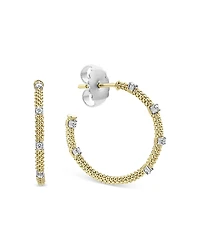 Lagos 18K White & Yellow Gold Caviar Diamond Hoop Earrings