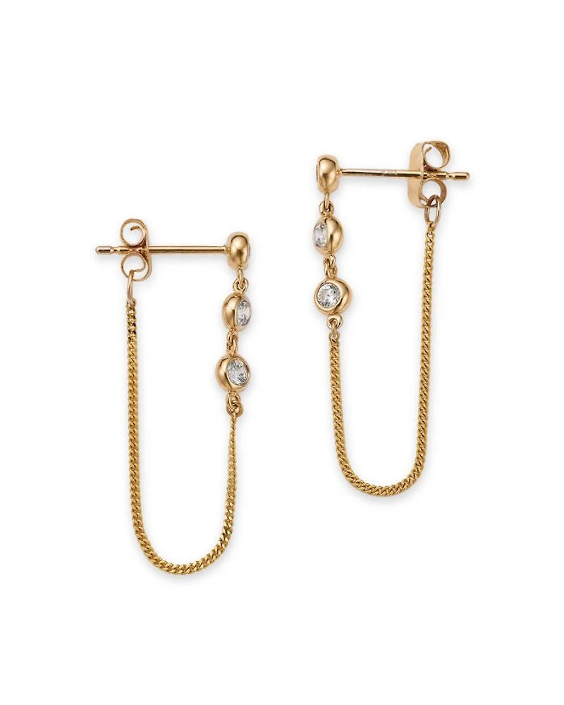 Diamond Chain Drop Earrings in 14K Yellow Gold, 0.25 tcw