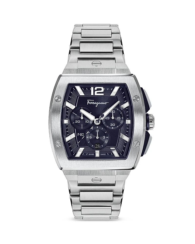 Ferragamo F-80 Tonneau Stainless Steel Chronograph Watch, 41.8mm