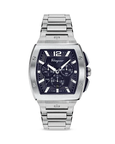 Ferragamo F-80 Tonneau Stainless Steel Chronograph Watch, 41.8mm