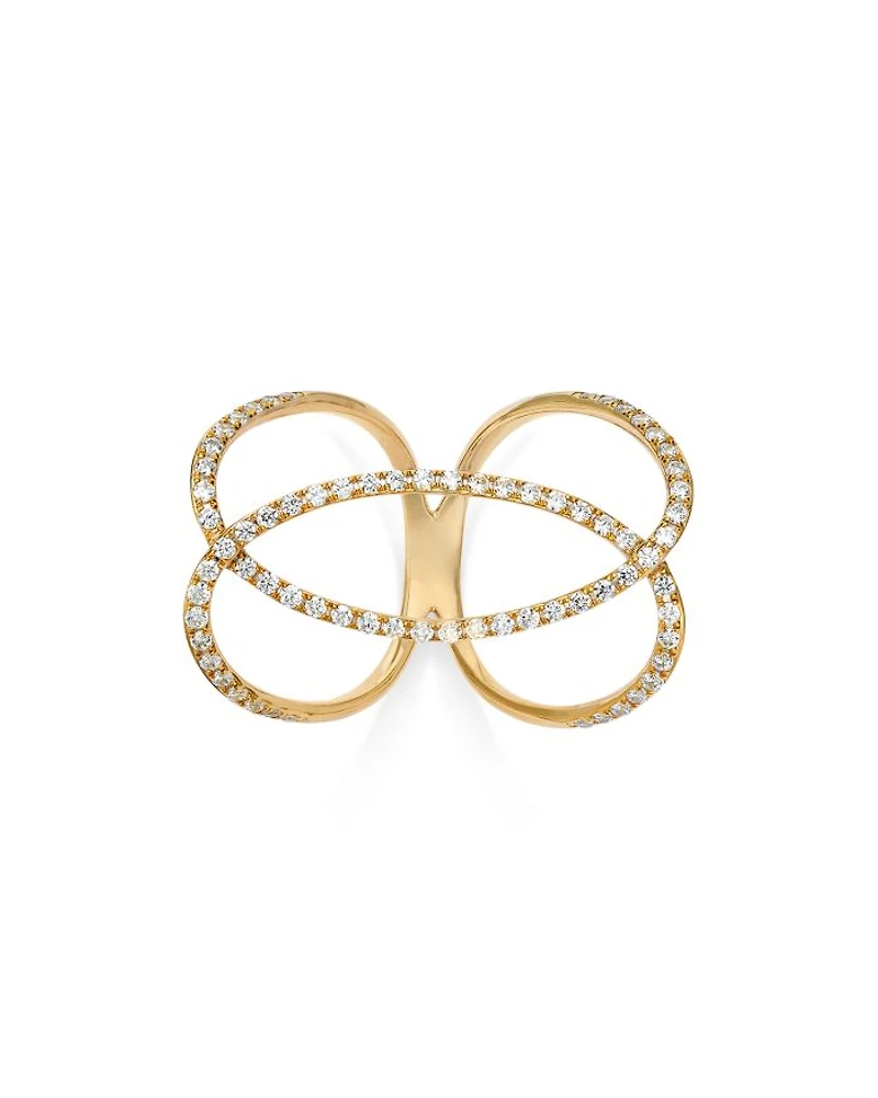 Diamond Crossover Ring in 14K Yellow Gold, 0.75 tcw