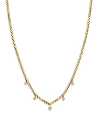 14K Yellow Gold Prong Diamonds Diamond Dangle Necklace, 14-16"