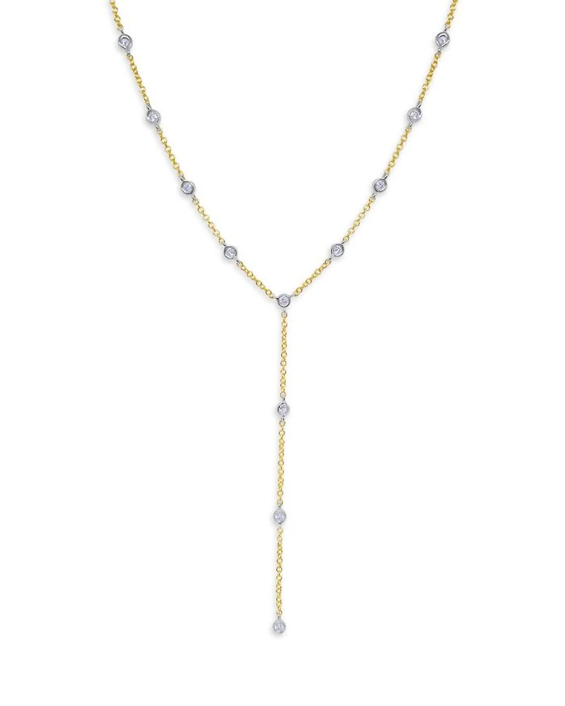 14K White & Yellow Gold Diamond Bezel Lariat Necklace, 18"