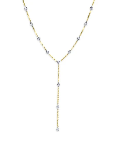 14K White & Yellow Gold Diamond Bezel Lariat Necklace, 18"