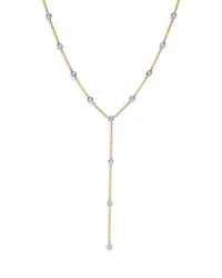 14K White & Yellow Gold Diamond Bezel Lariat Necklace, 18"
