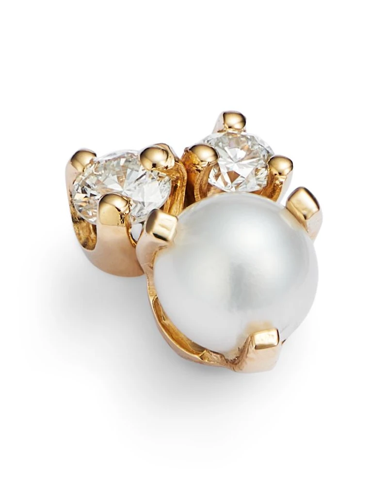 14K Yellow Gold Cultured Freshwater Pearl & Diamond Cluster Stud Earrings