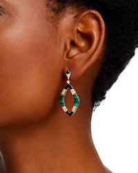 Malachite, Onyx & Diamond Drop Earrings in 14K Yellow Gold