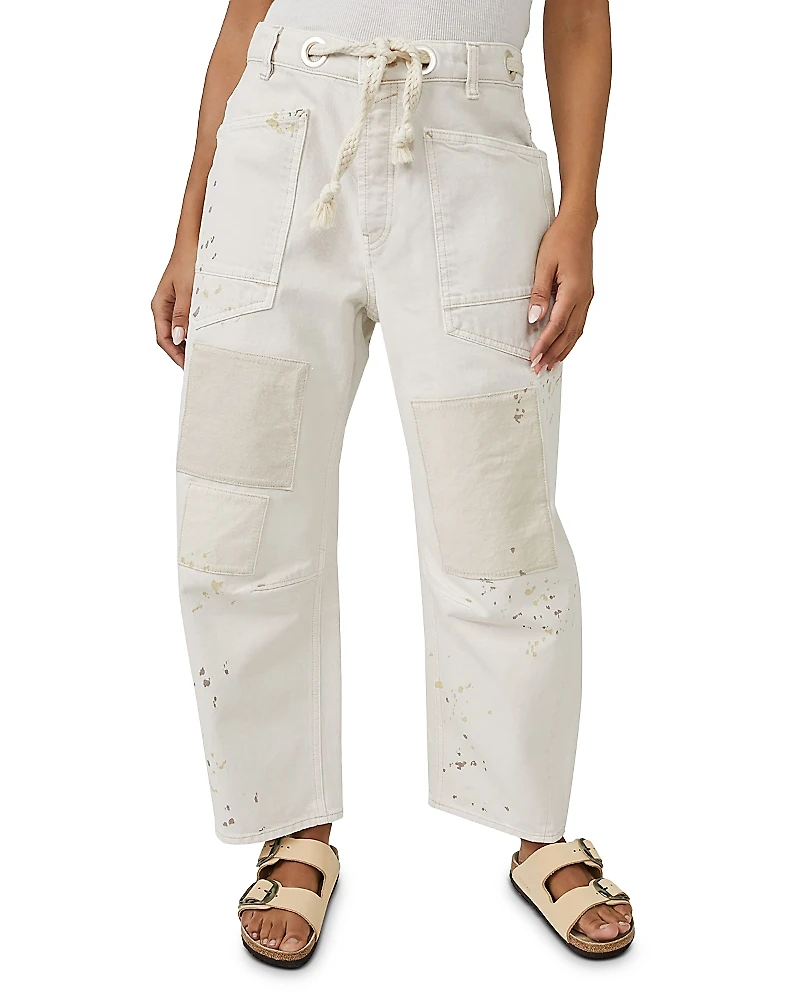 Free People We The Free Moxie Low Slung Pull On Drawstring Barrel Jeans