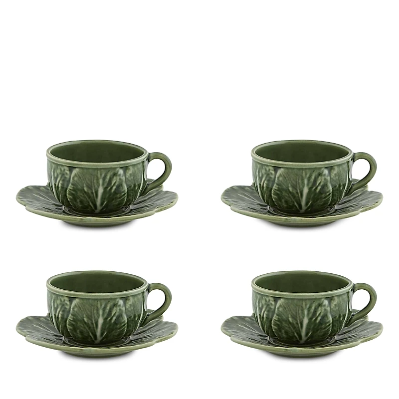 Bordallo Pinheiro Cabbage Teacup & Saucer Set, Service for 4