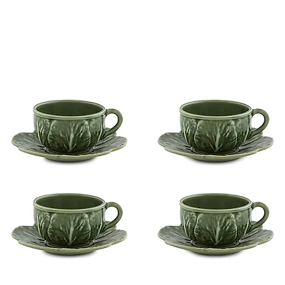 Bordallo Pinheiro Cabbage Teacup & Saucer Set, Service for 4