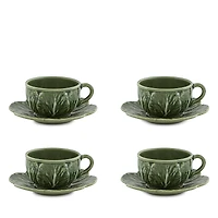 Bordallo Pinheiro Cabbage Teacup & Saucer Set, Service for 4