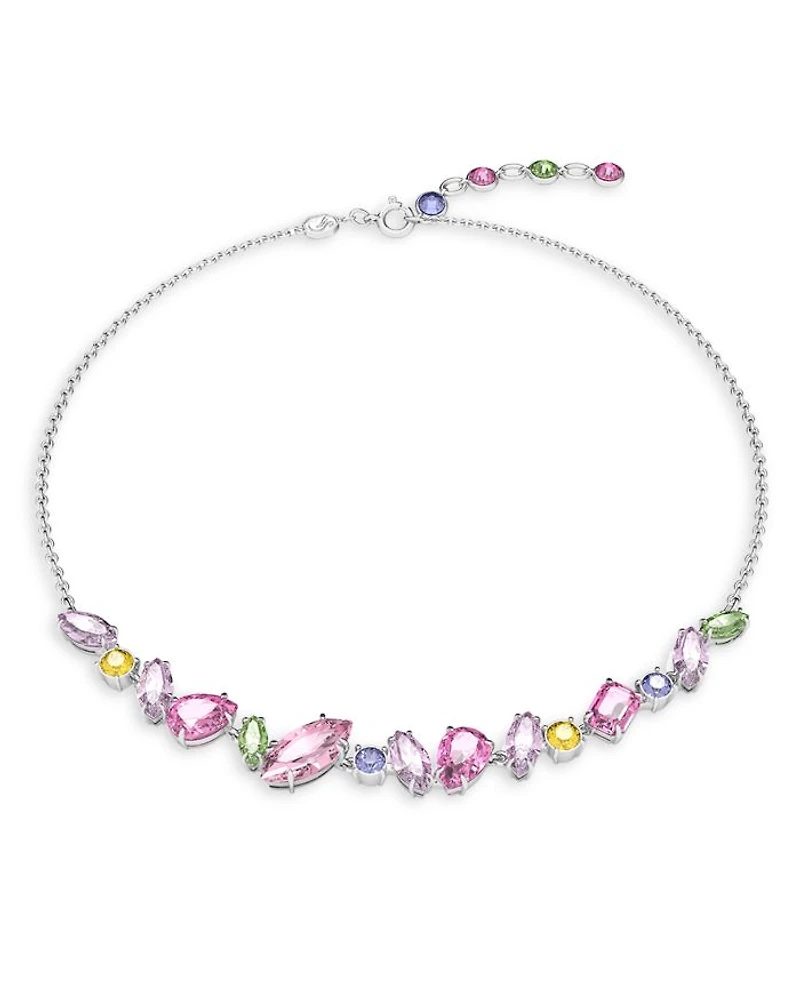 Gema Multicolor Crystal Choker Necklace in Rhodium Plated, 15"