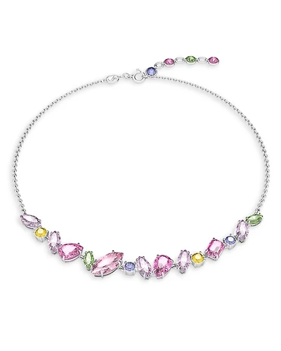 Gema Multicolor Crystal Choker Necklace in Rhodium Plated, 15"