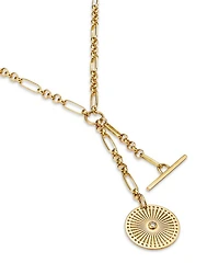 14K Yellow Gold Bezel Diamonds Diamond Sunbeam Medallion Lariat Necklace, 16-18"