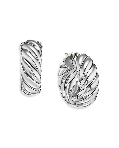 David Yurman Sterling Silver Sculpted Cable Huggie Hoop Earrings